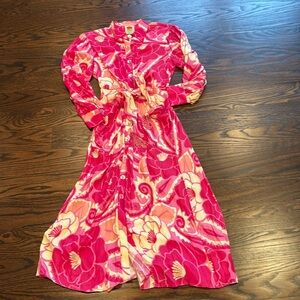 Farm Rio Anthropologie Tropical Pink Dress Size XS